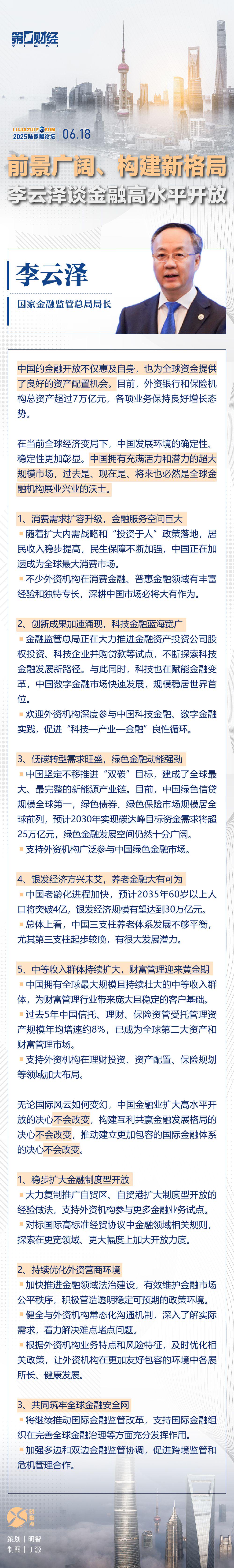一图速览｜2025陆家嘴论坛上，国家金融监管总局局长李云泽讲话释放哪些信号？
