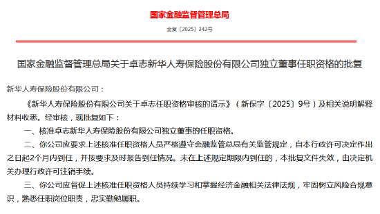 卓志新华人寿独立董事任职资格获批