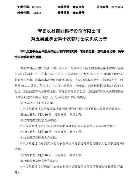 青岛农商行：拟吸收合并三家村镇银行